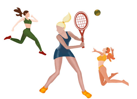 running, tennis, beach volleyball. sport for the energy of lifeの写真素材