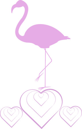 Vector illustration of a silhouette of a pink flamingo with heartsのイラスト素材