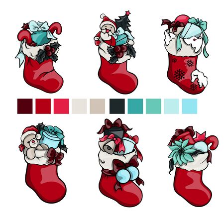 Christmas red socks. Festive red socksのイラスト素材