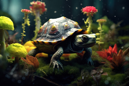 Green cute turtle. Created with Generative AI.の素材