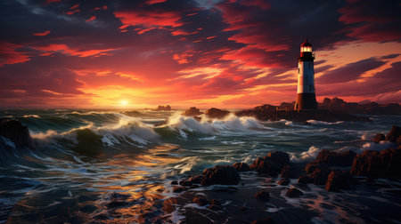 Majestic lighthouse: guiding starry nights. Created with Generative AIの素材