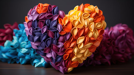Vibrant lgbtq+ rainbow heart: love, pride, and solidarity. Created with Generative AIの素材