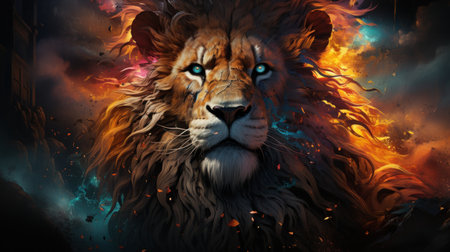 Surreal lion's gaze. Created with Generative AI. Created with Generative AIの素材