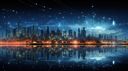 Smart city network. Created with Generative AI.の素材