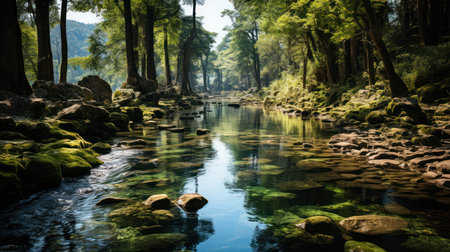 Serene waterfall oasis. Created with Generative AI.の素材