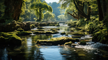 Serene waterfall oasis. Created with Generative AI.の素材
