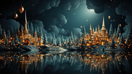 Joyful winter celebration. Created with Generative AI.の素材