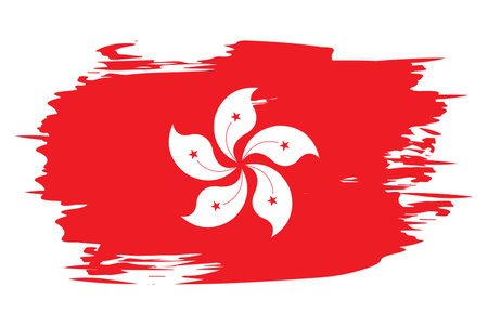 Flag of Hong Kong painted with a brush stroke. abstract concept. National flag in grunge style. vector illustrationのイラスト素材