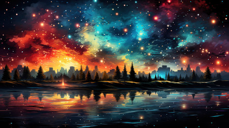 Festive fireworks celebration. Created with Generative AI.の素材