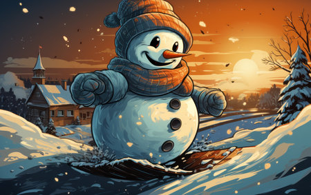 Playful snowman with winter fun. Created with Generative AI.の素材