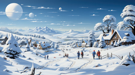 Playful snow fun. Created with Generative AI.の素材