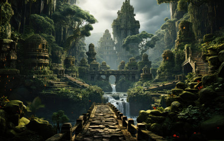 The jungle's embrace". Created with Generative AI.の素材