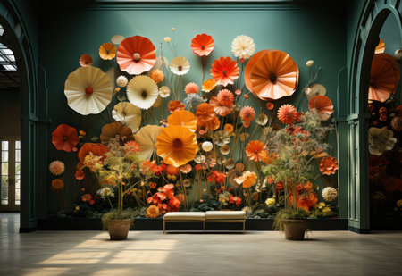 Nature's whispers: Biophilic design with hilma af klint's murals in a hidden room. Created with Generative AI.の素材