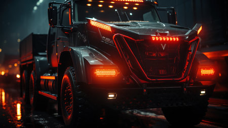 A close-up of the truck's grill. Ceated with Generative AI.の素材