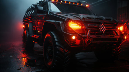 A close-up of the truck's grill. Ceated with Generative AI.の素材