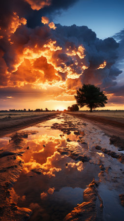 Witness the beauty and power of nature as stormy clouds loom overhead. Created with Generative AI.の素材