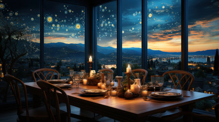 Sensory feast: Starry Night dining by Van Gogh. Ceated with Generative AI.の素材