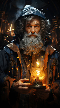 Timeless art: Ancient Merlin reimagined. Created with Generative AI.の素材