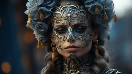 Fashion portrait: German baroque sugar skull, strong eyes.の素材