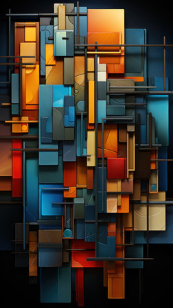Cubist play: Structured rectangles, soft curves, blended colors - tranquil, lively layers. Ceated with Generative AI.の素材