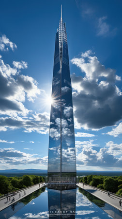 Awe-inspiring skyscraper: Touching clouds. Ceated with Generative AI.の素材