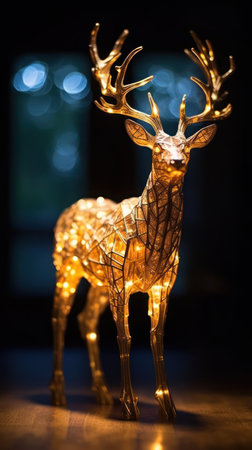 A deer is bathed in the soft light, its coat a shimmering golden brown.の素材