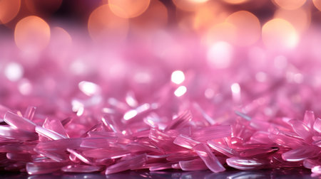 A close-up of a shiny pink background, covered in sequins in trendy magenta or pink. Created with Generative AI.の素材