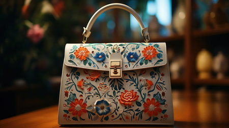 Nostalgic journey: Delicate retro Chinese paper-cut bag. Created with Generative AI.の素材