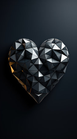 A simple, stylized white heart on a black background. Created with Generative AI.の素材