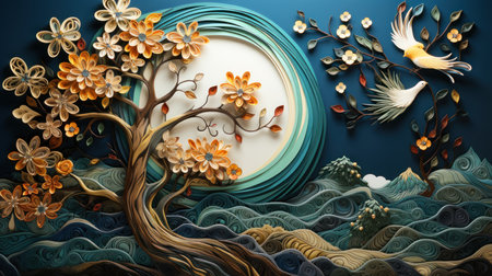 A close-up of the tree of life on the tapestry. Created with Generative AI.の素材