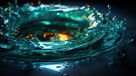 A swirling vortex of blue and green, representing the water flowing through the hydroelectric generato. Created with Generative AI.の素材