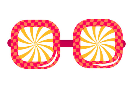 The summer of the 70s is the embodiment of the soul's vector, harmony, and love. Square-lensed glasses, enveloped in a psychedelic aura, create a unique hippie image. Retro style, groove.のイラスト素材