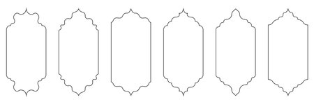 Collection of oriental style Islamic windows and arches with modern boho design. Editable stroke. Vector illustrationのイラスト素材