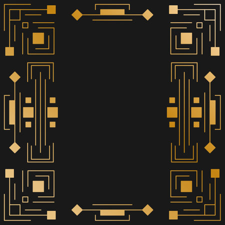 Retro line art collection with art deco geometric frame. Abstract ornament. Vector graphic pattern. Invitation card design. Elegant designのイラスト素材