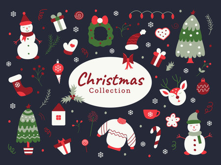 Christmas and New Years set. Elements for creating a festive design. Vector illustrationのイラスト素材