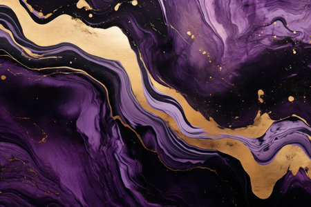 The Art of Suminagashi. Very nice gray and white paint with gold line. Golden swirl, artistic design. The style includes swirls of marble or ripples of agate. Elegant composition.の素材