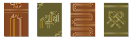 Modern boho minimalist art. Set of abstract posters with geometric shapes and zen arch. This versatile design can be employed for wall decor, covers, backgrounds, cards, branding. Vector illustrationのイラスト素材