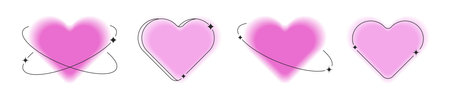 Trendy Y2K-style design template featuring a blurry pink heart aura aesthetic element with linear forms and sparkles. The design includes modern minimalist blurred gradient hearts with stars, vector.のイラスト素材