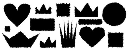 Set of torn paper shapes. Jagged collection. Black grunge elements. Vector Papers silhouettes isolated on white background.のイラスト素材