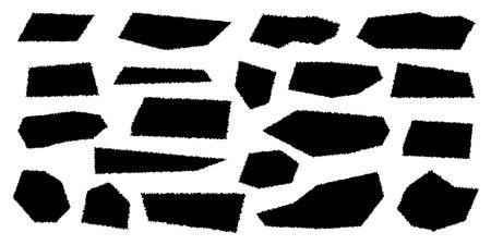 Set of torn paper frames. Jagged rectangles collection. Black grunge elements, shapes. Vector Papers silhouettes isolated on white background.のイラスト素材