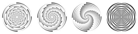 Abstract geometric design featuring a circle swirl dots shape with dotted spiral lines. Radial spinning halftone form. For posters, banners, logos, icons, presentations, and booklets. Vectorのイラスト素材