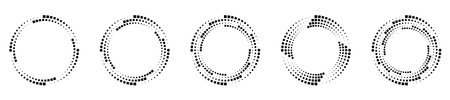 Abstract geometric design featuring a circle swirl dots shape with dotted spiral lines. Radial spinning halftone form. For posters, banners, logos, icons, presentations, and booklets. Vectorのイラスト素材