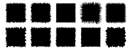Set of torn paper frames. Jagged squares collection. Black grunge elements, shapes. Vector Papers silhouettes isolated on white background.のイラスト素材