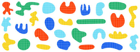 Abstract spot shape. Liquid form elements. Contemporary graphic elements with a checkered pattern. Vector illustration.のイラスト素材