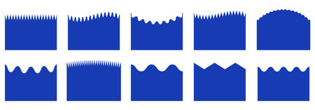 Collection of curve lines and waves abstract design element for website bottom page. Set of waves showing different amplitudes and wavelengths.のイラスト素材