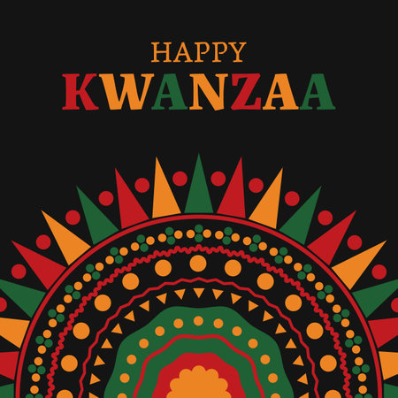 Happy kwanzaa banner with abstract ornament celebrating annual holiday. Vector illustration.のイラスト素材