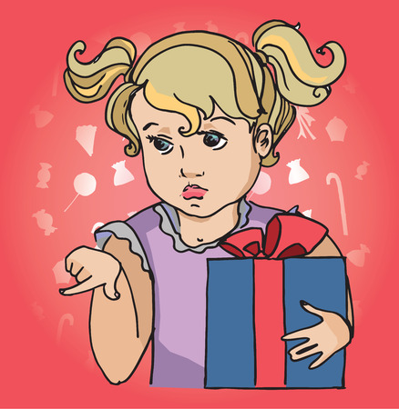 Child girl with gift box. Feast sweets and a surpriseのイラスト素材