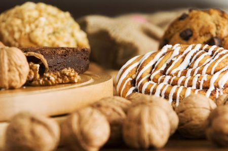 coffee cakes on table の写真素材