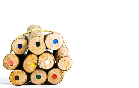 colour crayons on white backgroundの写真素材