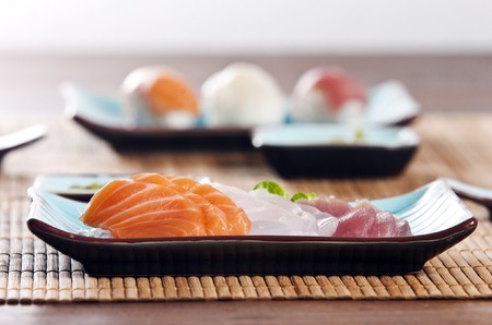 various types of japanese sushi and sashimiの写真素材